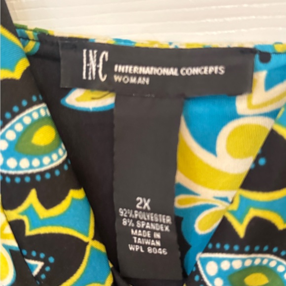 INC International Concepts Black and Teal Patterned Dress - Picture 2 of 2